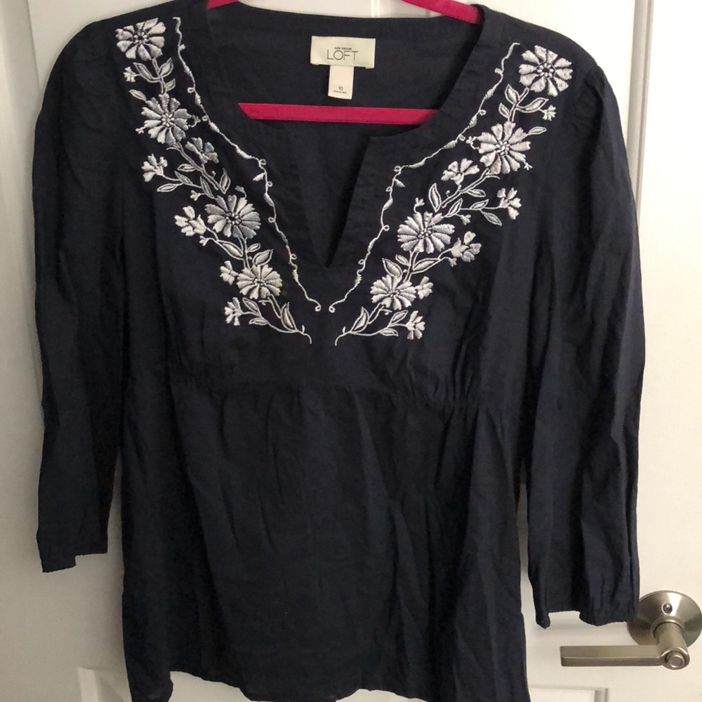 LOFT embroidered baby doll top